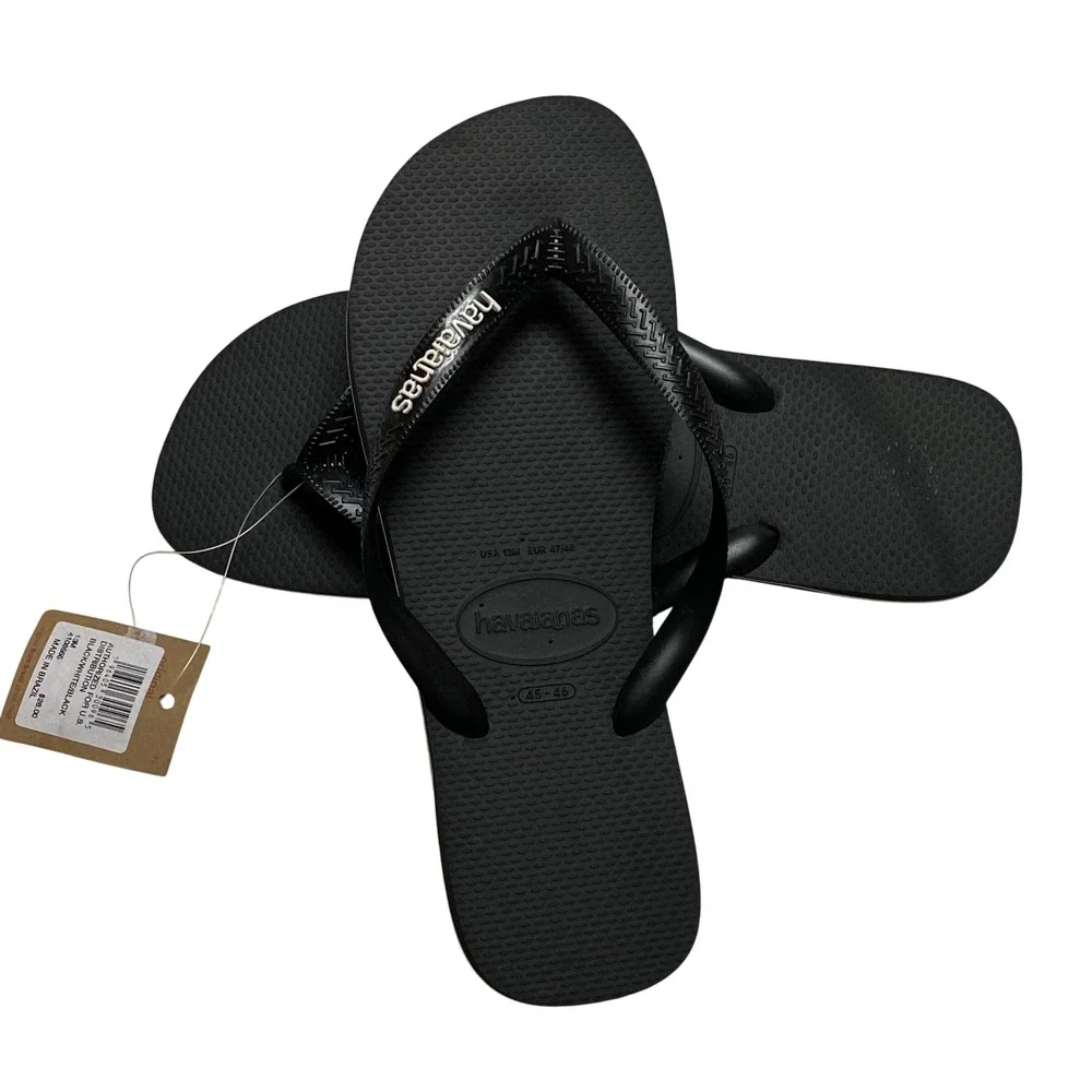 Havaianas Top Logo Mania Mens Flip Flops Black White SandalsSize 13M NWT